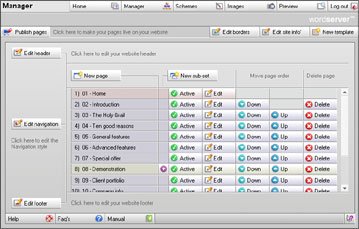 wordserver - manager screen